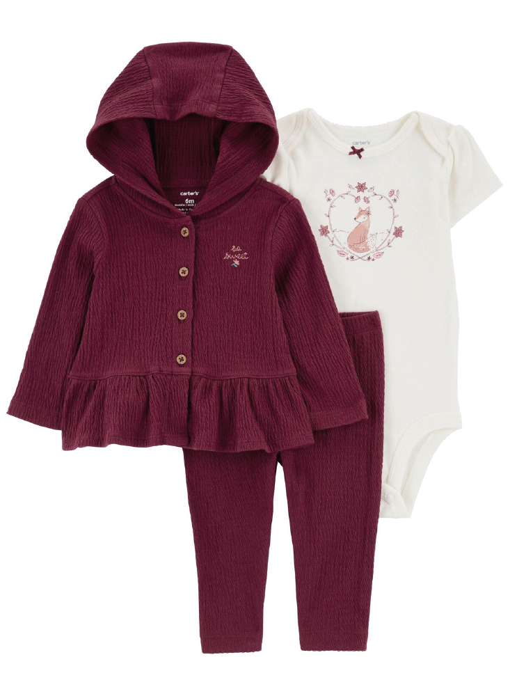 Conjunto 3 Piezas Cardigan Vinotinto