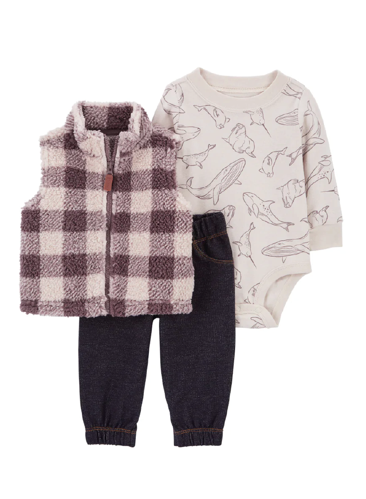 Conjunto 3 Piezas Chaleco Sherpa Oceano