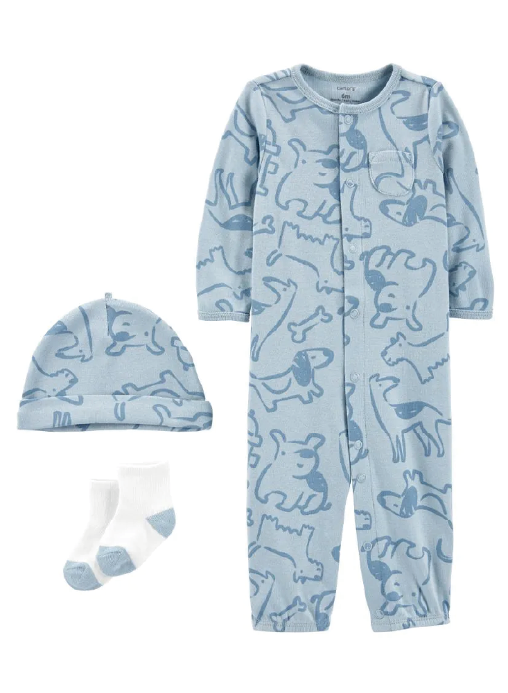 Pijama Enteriza 3 piezas Perritos Azules