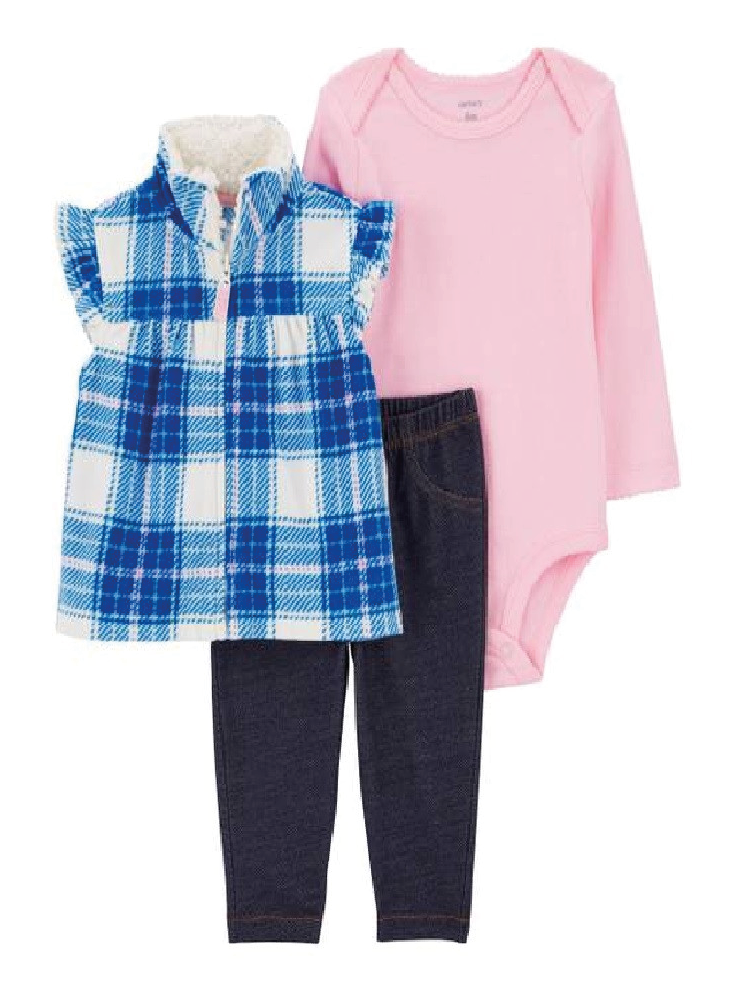 Conjunto 3 Piezas con Chaleco Cuadros Azules