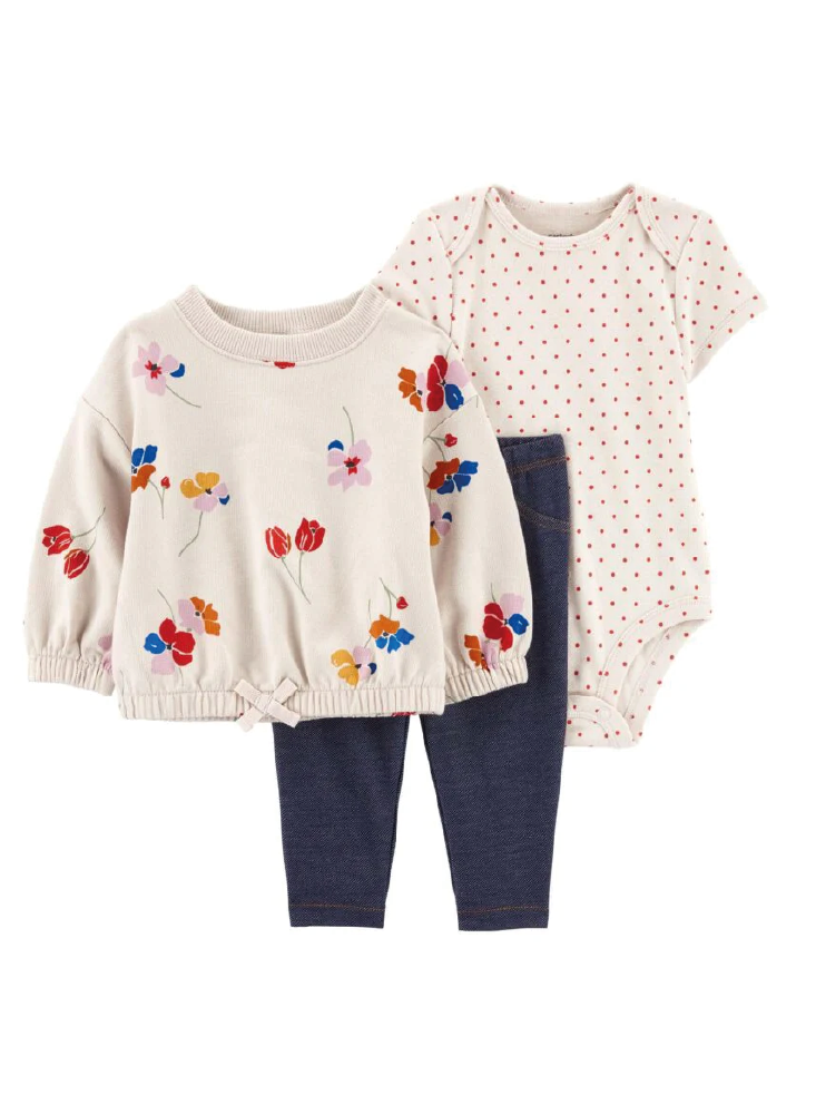 Conjunto 3 Piezas Chaqueta Florecitas