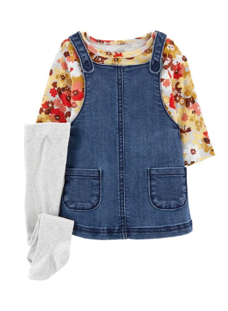 Vestido 3 Piezas Florecitas Jean
