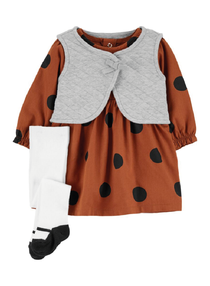 Vestido 3 Piezas Con Chaleco Puntitos