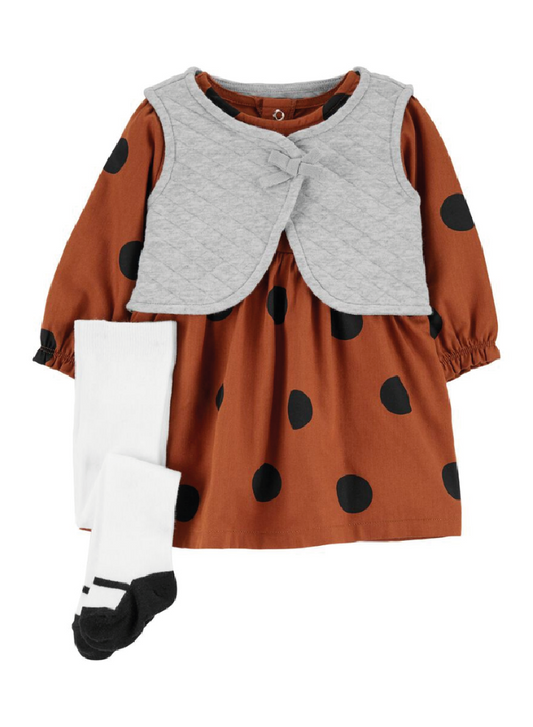 Vestido 3 Piezas Con Chaleco Puntitos