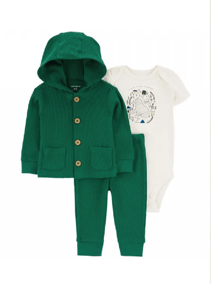 Conjunto 3 Piezas Cardigan Verde Osito