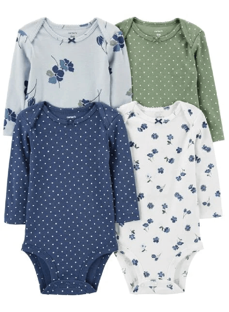Bodys manga Larga x 4 Florecita Azules