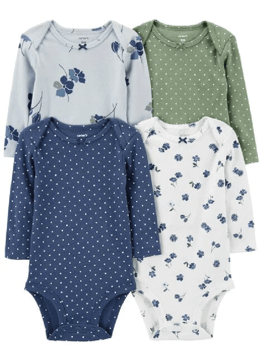 Bodys manga Larga x 4 Florecita Azules