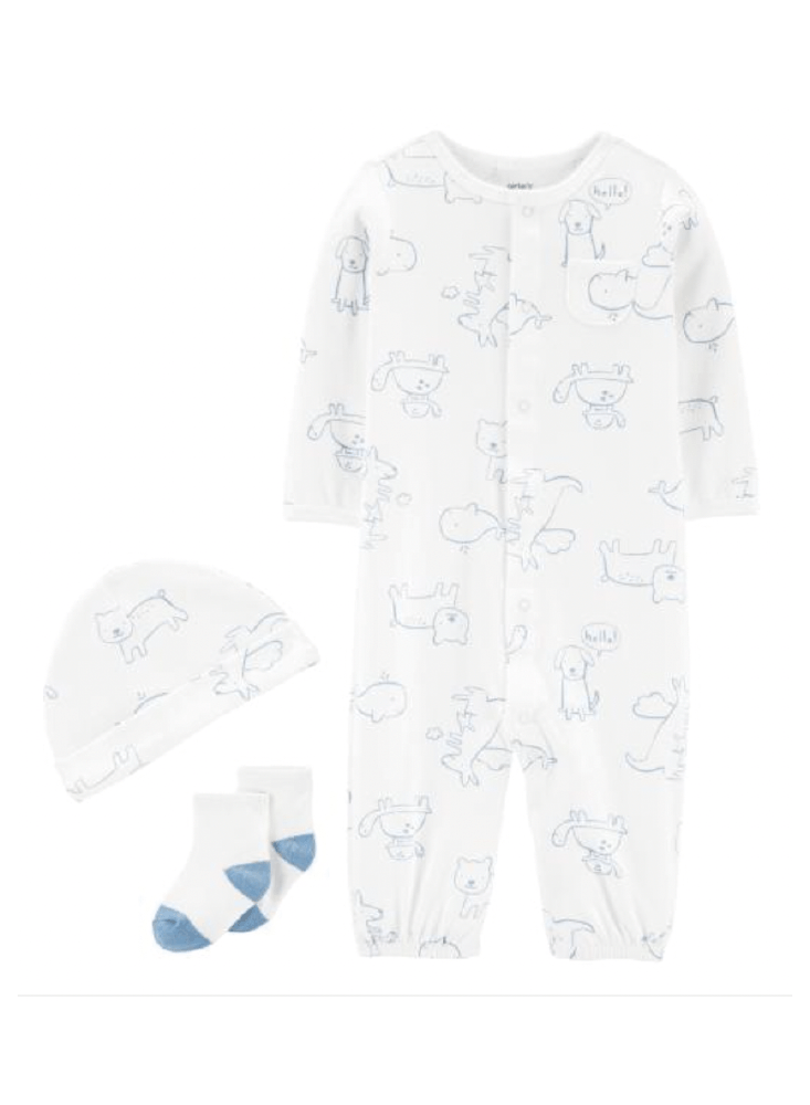 Pijama Enteriza 3 piezas Perritos Blanco