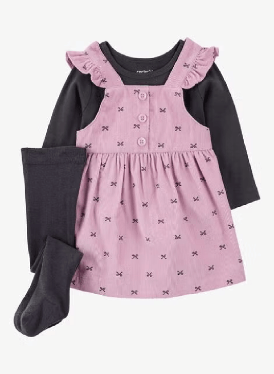 Vestido 3 Piezas Gris Rosa