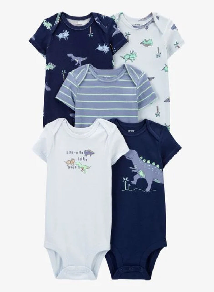 Bodys MANGA CORTA x 5 DINOSAURIOS AZULES