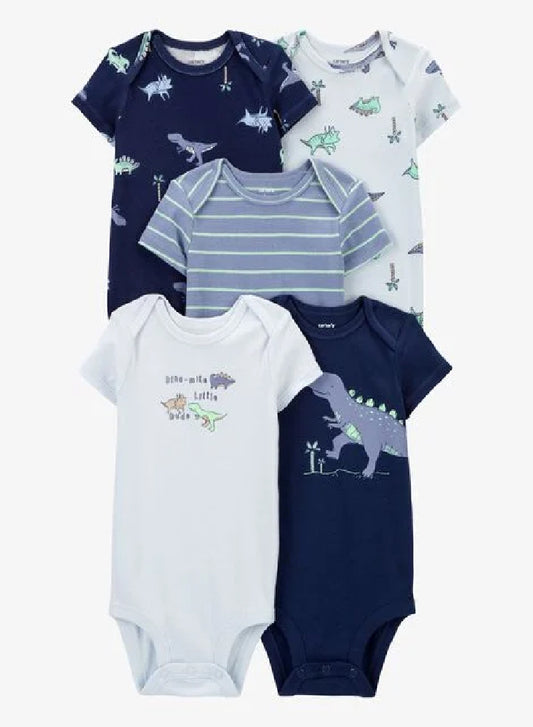 Bodys MANGA CORTA x 5 DINOSAURIOS AZULES