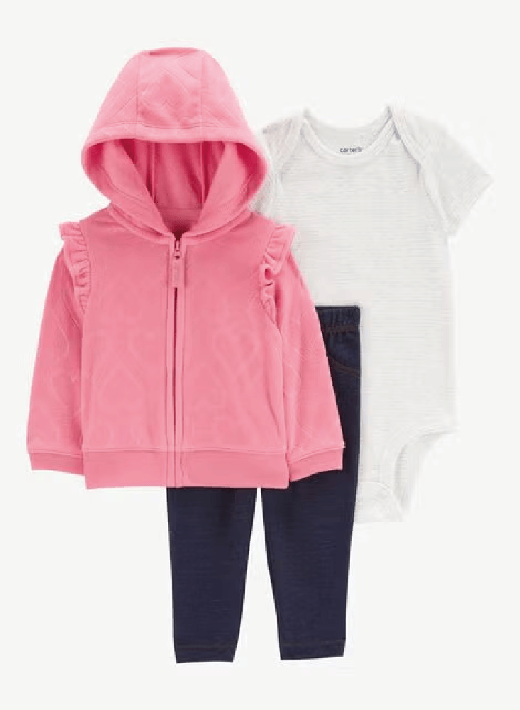CONJUNTO 3 PIEZAS CHAQUETA ROSA