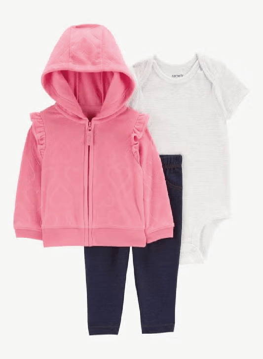 CONJUNTO 3 PIEZAS CHAQUETA ROSA