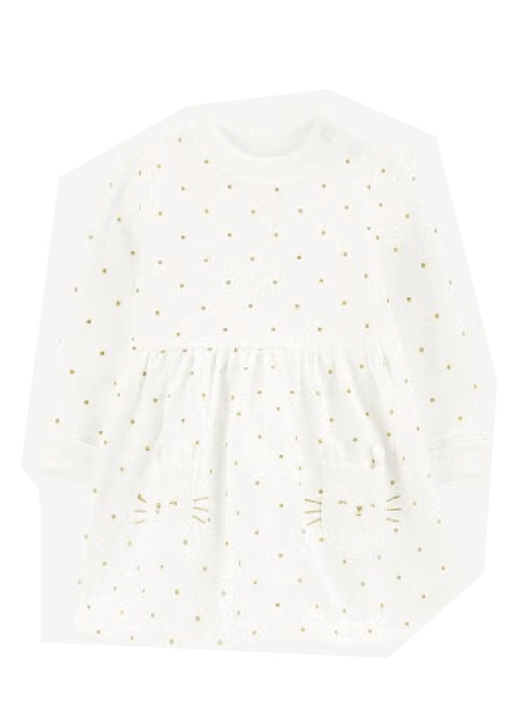 Vestido Blanco Gatita Puntos Dorados