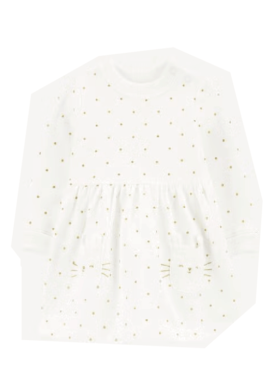Vestido Blanco Gatita Puntos Dorados