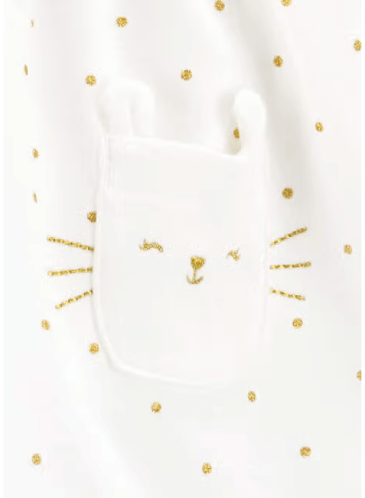 Vestido Blanco Gatita Puntos Dorados