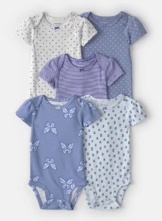 Bodys x 5 Florecitas Azules