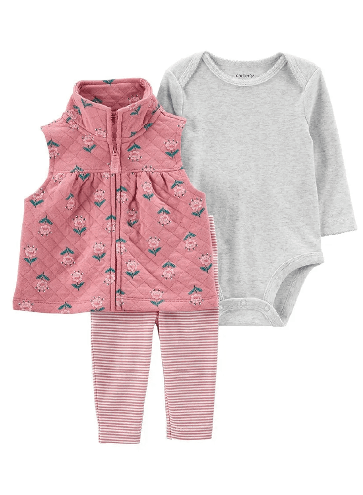 Conjunto 3 Piezas con Chaleco Floral