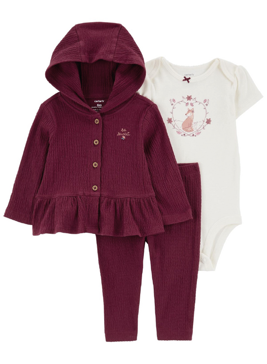 Conjunto 3 Piezas Cardigan Vinotinto