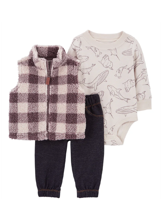 Conjunto 3 Piezas Chaleco Sherpa Oceano