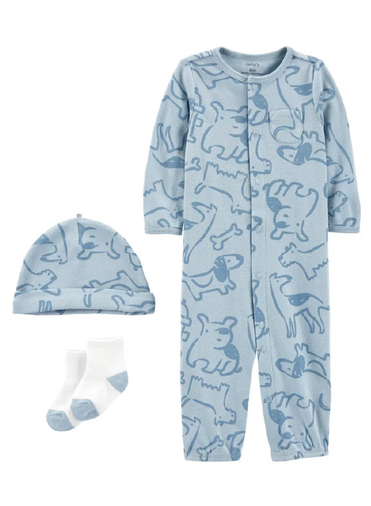 Pijama Enteriza 3 piezas Perritos Azules