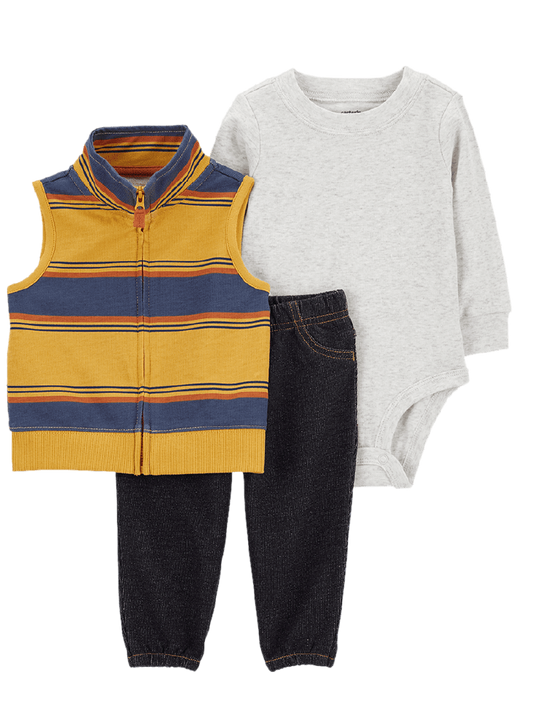 Conjunto 3 Piezas Con Chaleco Rayas