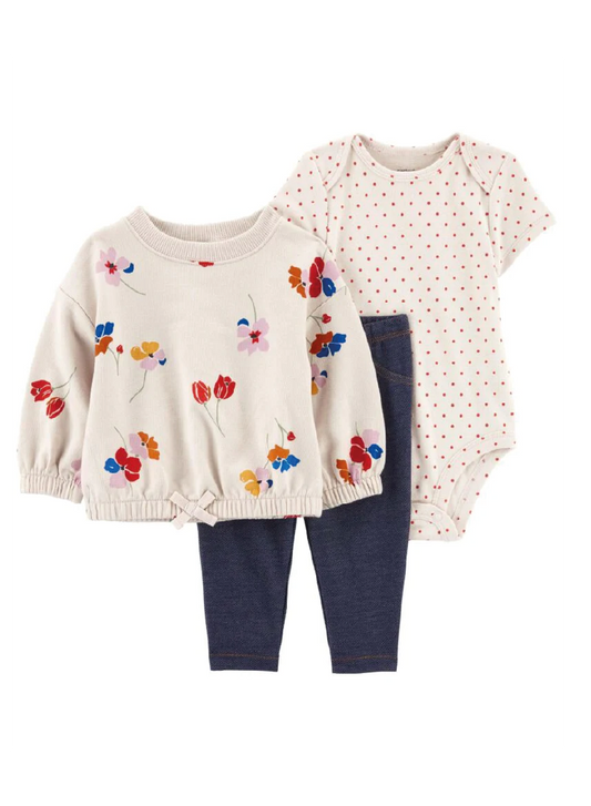 Conjunto 3 Piezas Chaqueta Florecitas
