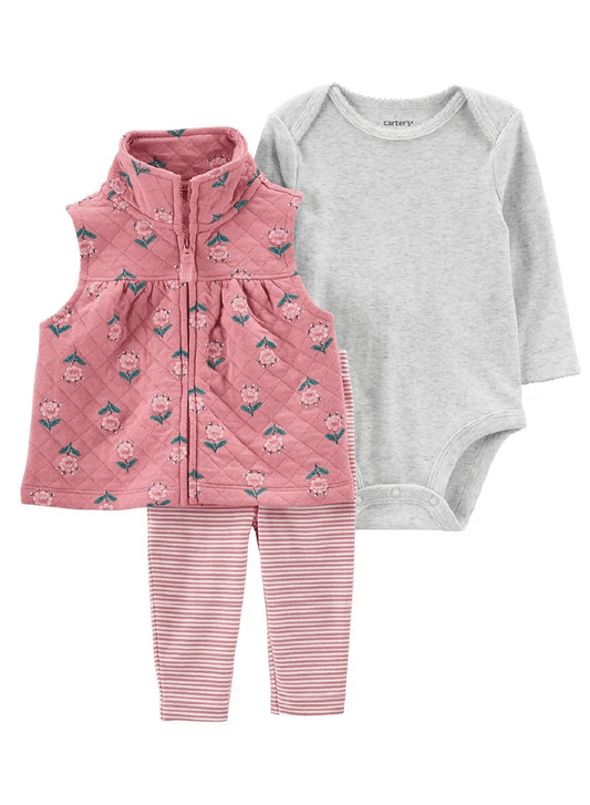Conjunto 3 Piezas con Chaleco Floral